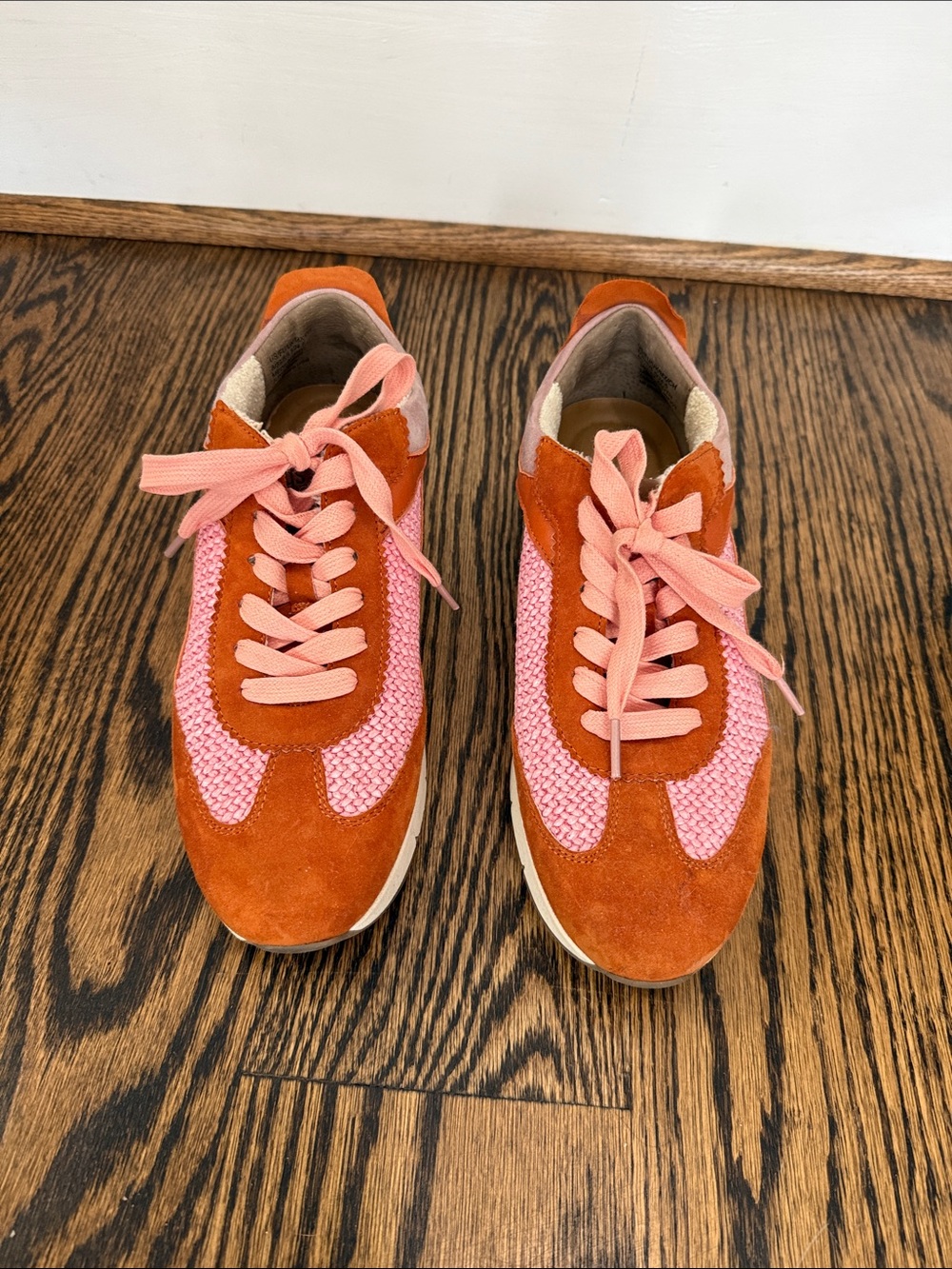 Gentle Souls Coral Pink and Orange Suede Mesh Sneakers
